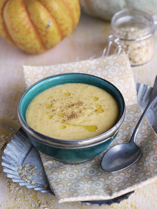 velouté aux flocons de pois-chiches, avoine et courge